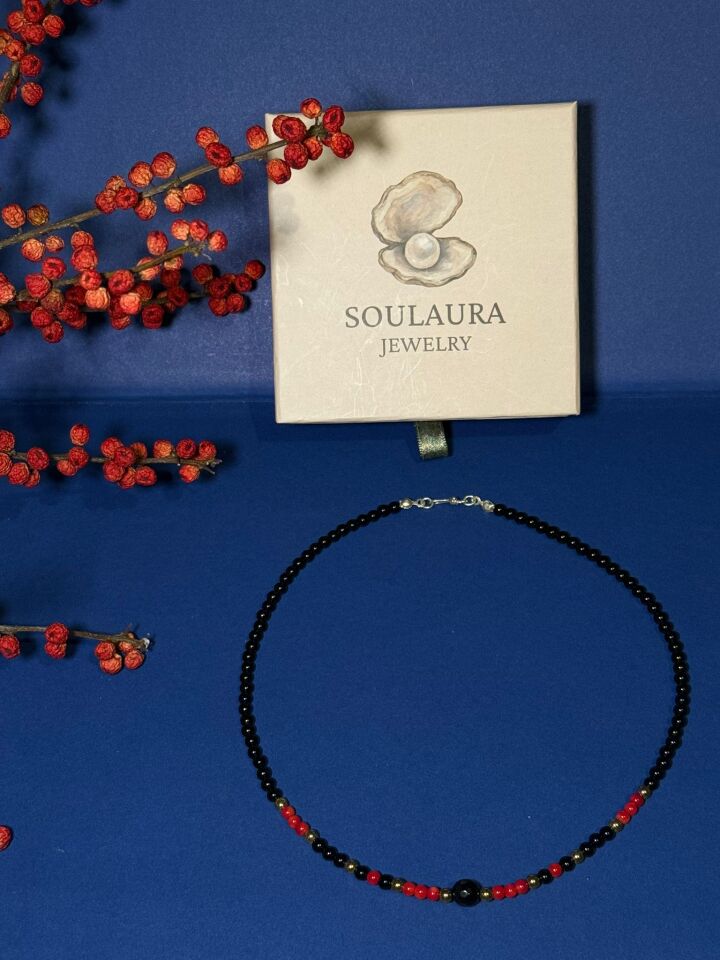 Kali – Obsidyen & Mercan Kolye