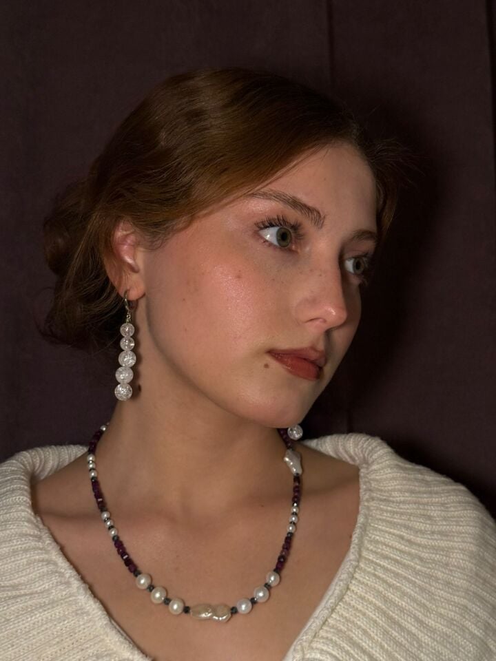 Leyla – Yakut, Saf İnci & Hematit Kolye