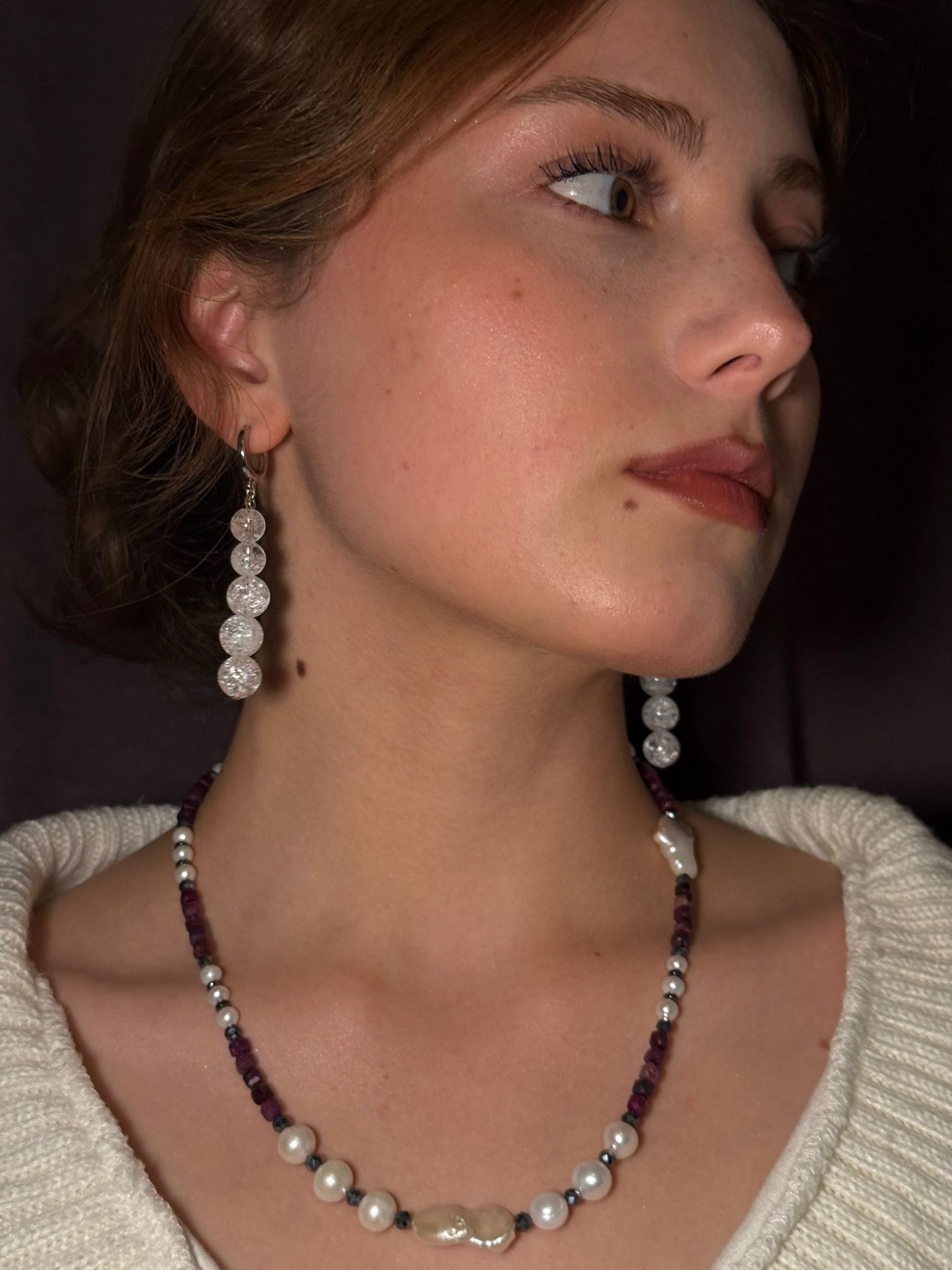 Leyla – Yakut, Saf İnci & Hematit Kolye