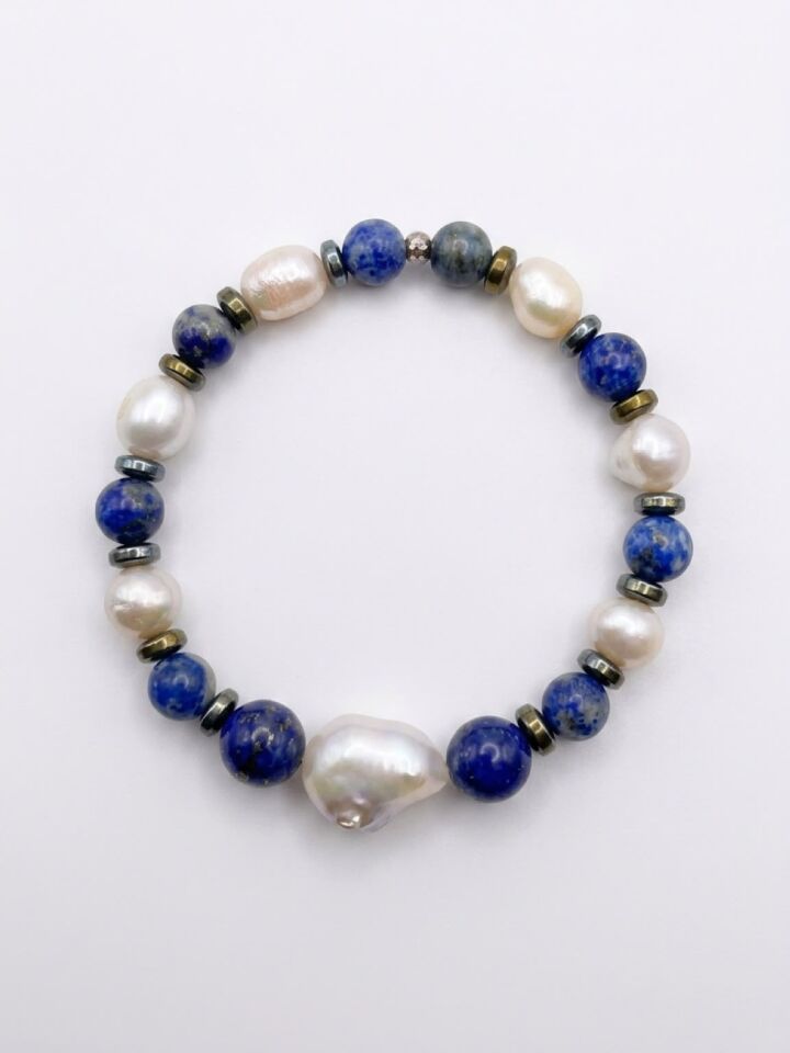 Vesta Bileklik - Lapis Lazuli • Barok İnci • Hematit