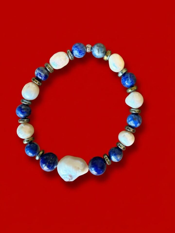 Vesta Bileklik - Lapis Lazuli • Barok İnci • Hematit