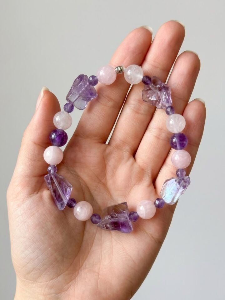 Lilac Veil Bileklik - Ham Ametist • Pembe Kuvars
