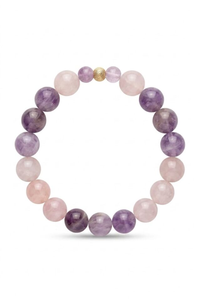 Heart of Harmony Bileklik - Lavender ametist ve Pembe kuvars