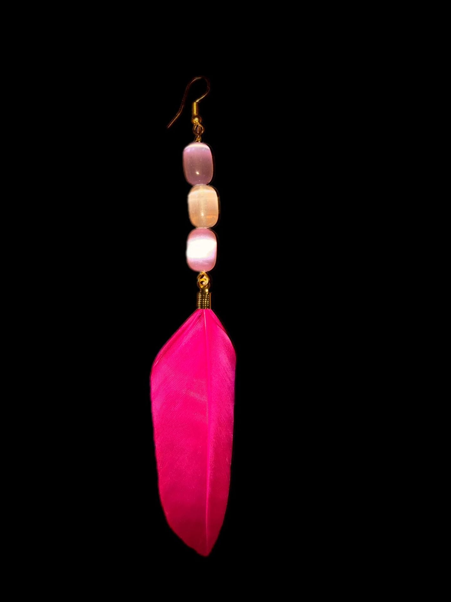 Pembe Kanat Renkli Selenit Tekli Küpe